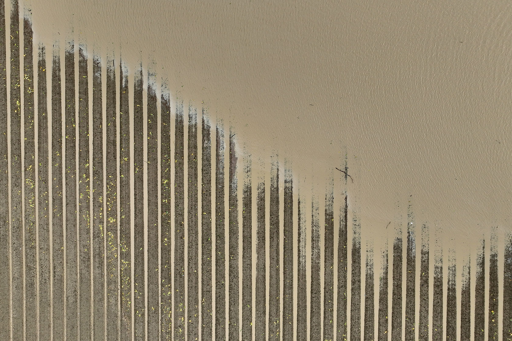 Aerial view of flooded field