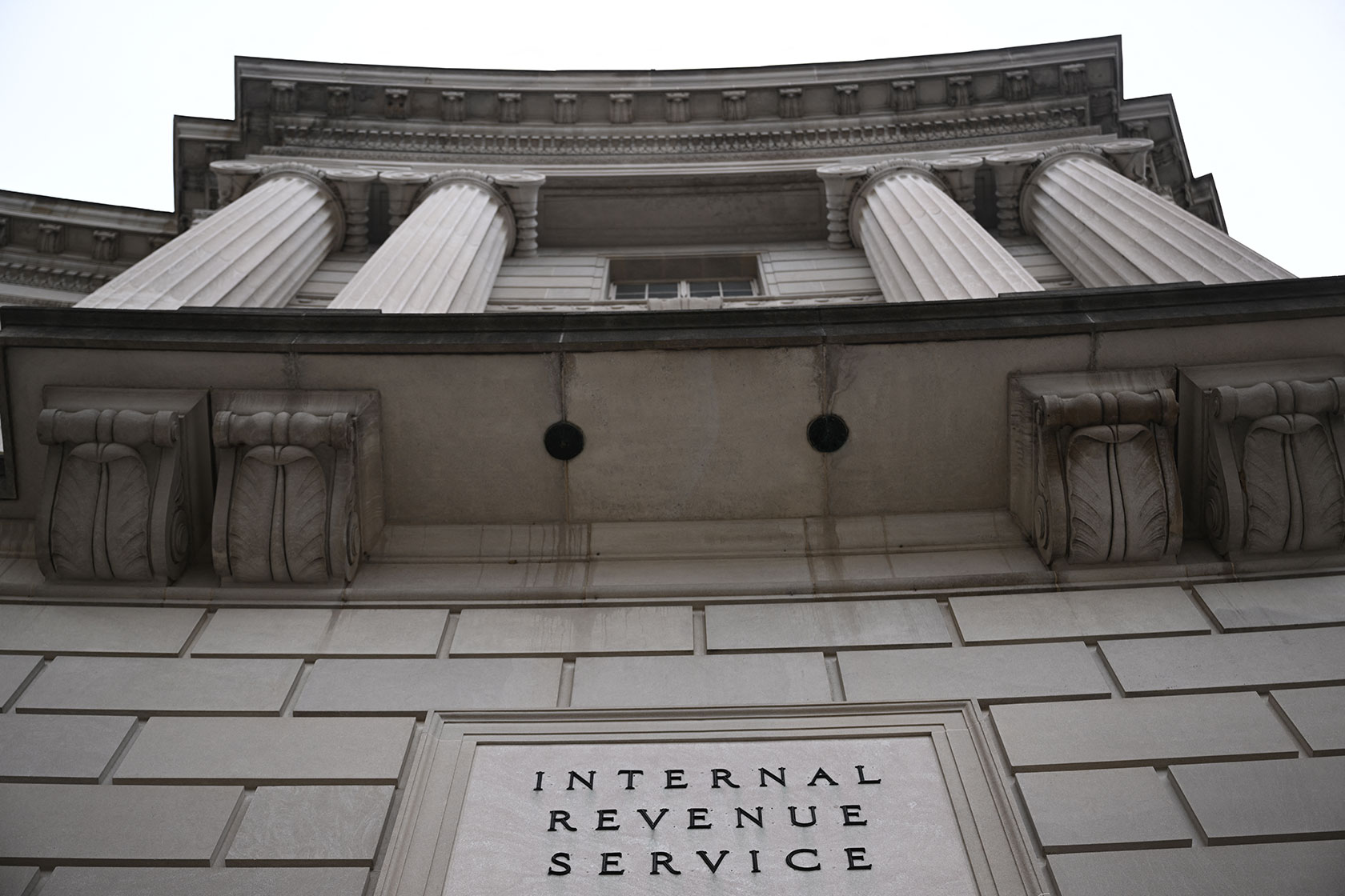 Looking up at the IRS building
