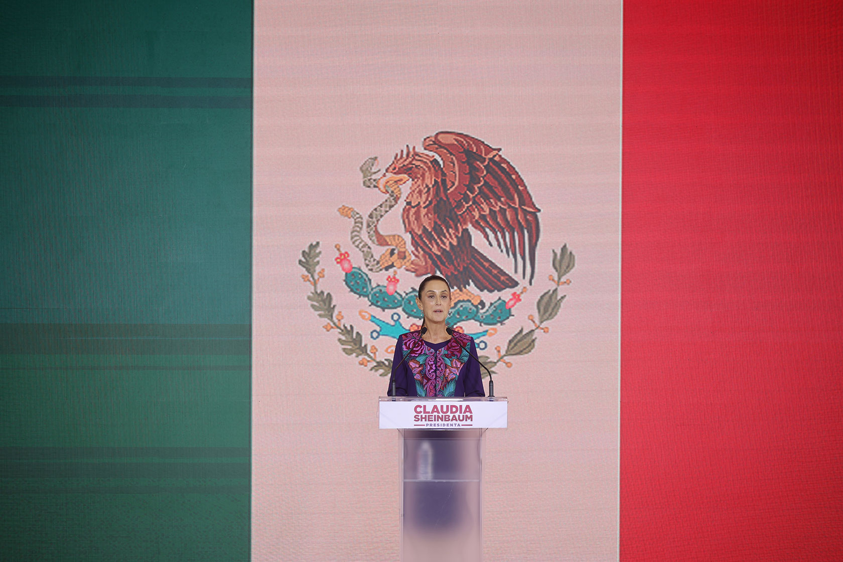 Mexico presidential candidate Claudia Sheinbaum gives a speech at Hilton Hotel in Mexico City.