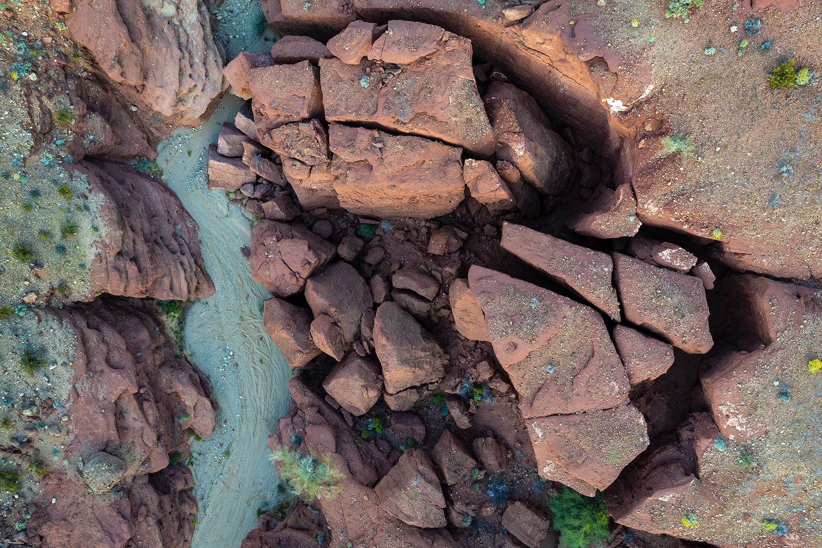 In an aerial view, the Red Canyon area is seen.