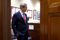 U.S. President-elect Donald Trump’s nominee to be treasury secretary, Scott Bessent, arrives for a meeting with Sen. Mike Crapo (R-ID).