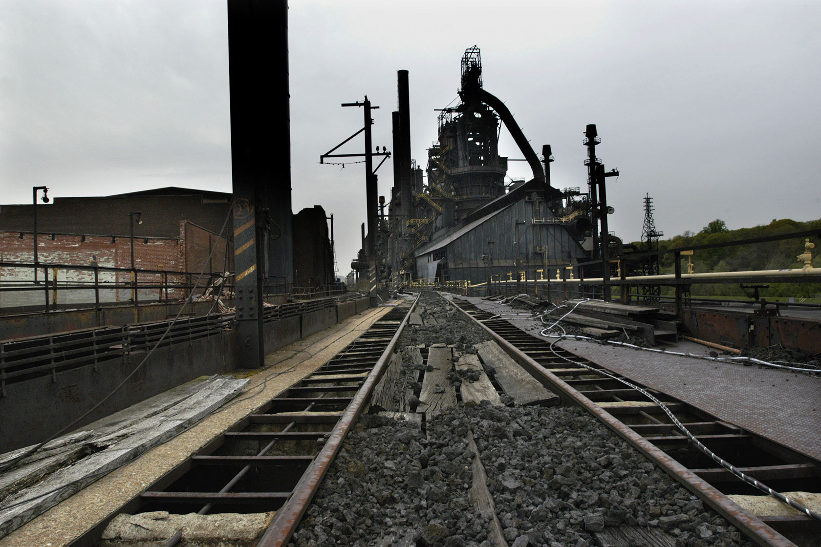 Coke and ore pellets litter the rails of Bethlehem Steel