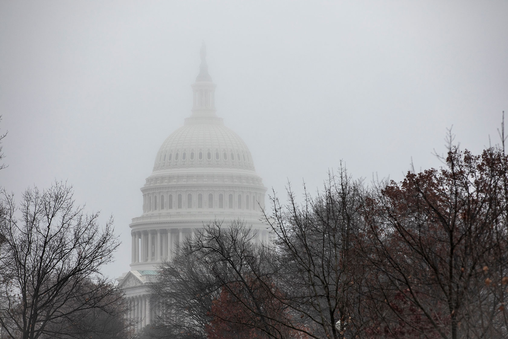 Capitol building seen through fog