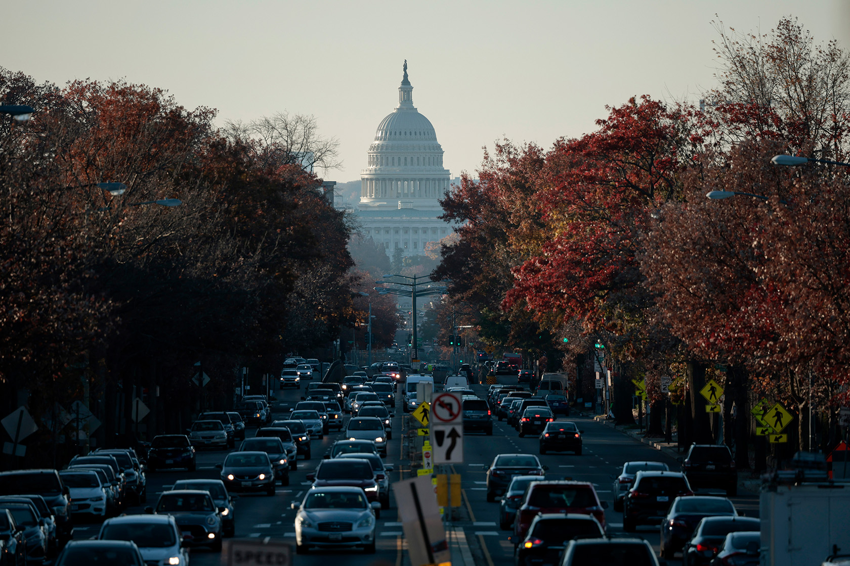 The U.S. Capitol is seen as traffic fills North Capitol Street.