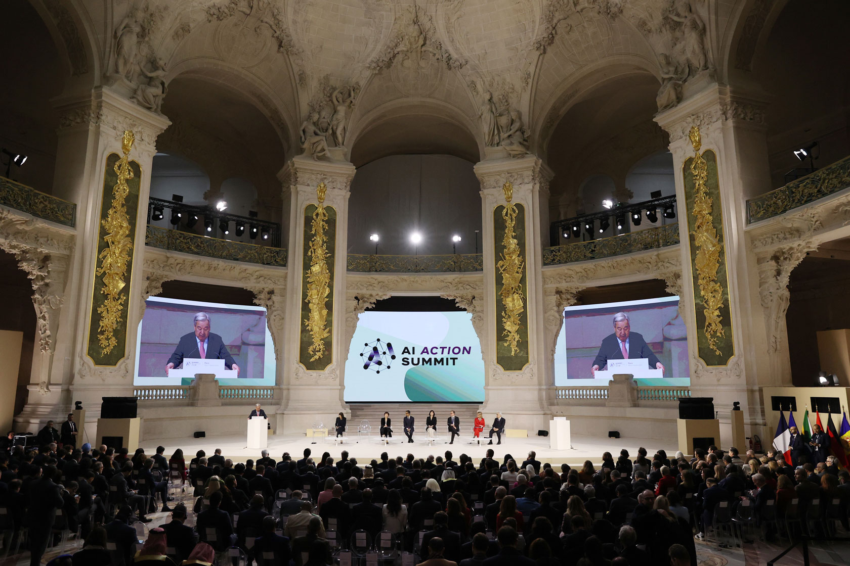 UN Secretary General Antonio Guterres speaks at the Artificial Intelligence Action Summit in Paris, France, February 11, 2025.