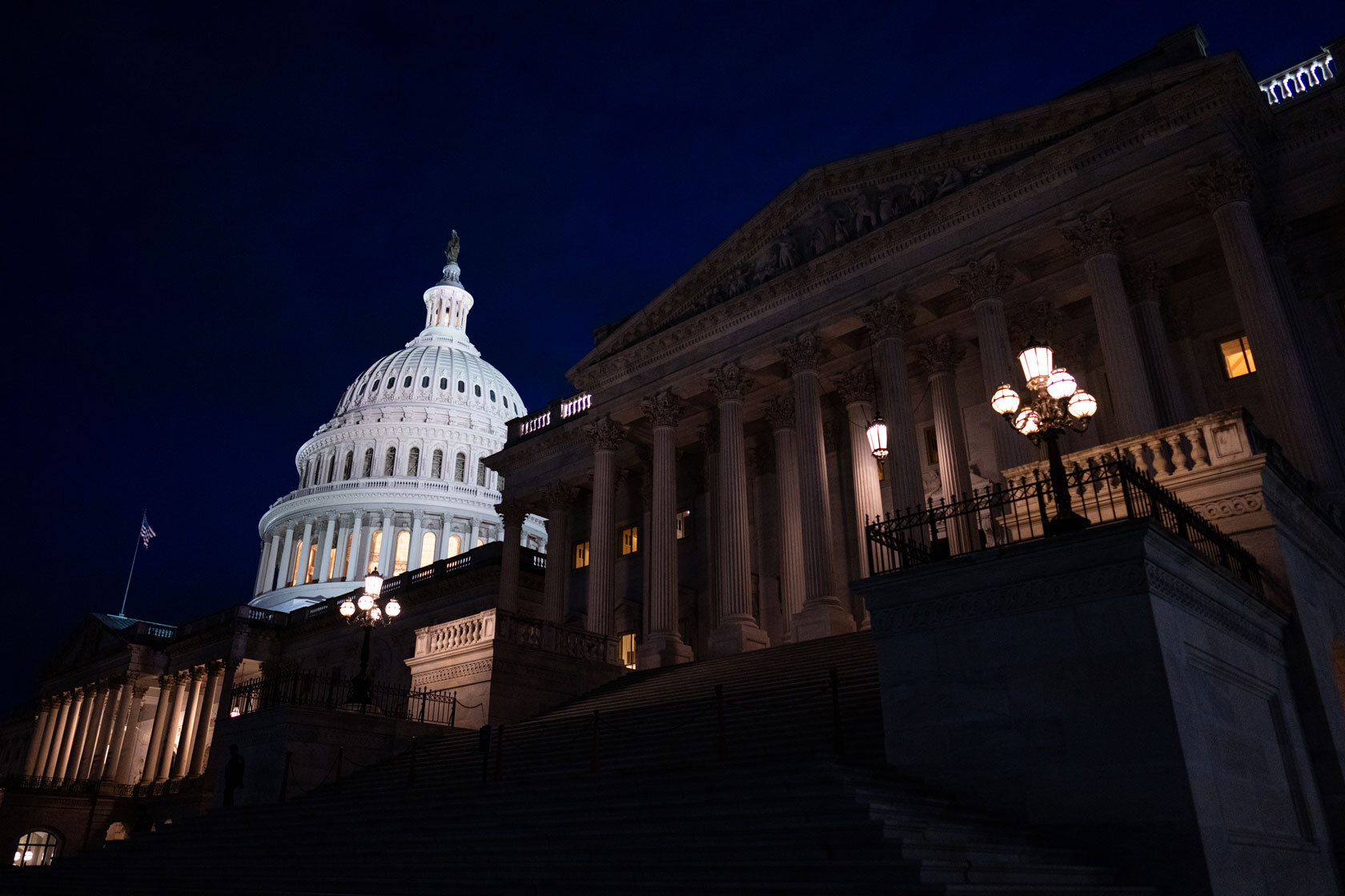 The U.S. Capitol dome is lit.