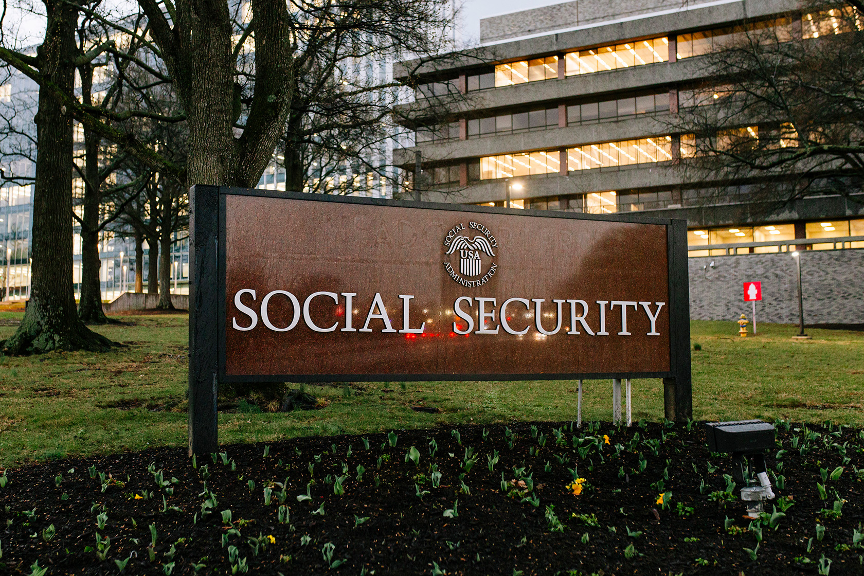 The Social Security Administration headquarters sign is seen in Woodlawn, Maryland.