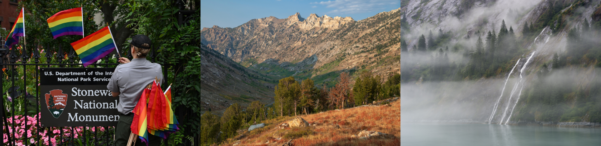 Left to right: Stonewall National Monument, New York City; Ruby Mountains, Nevada; Tongass National Forest, Alaska.
