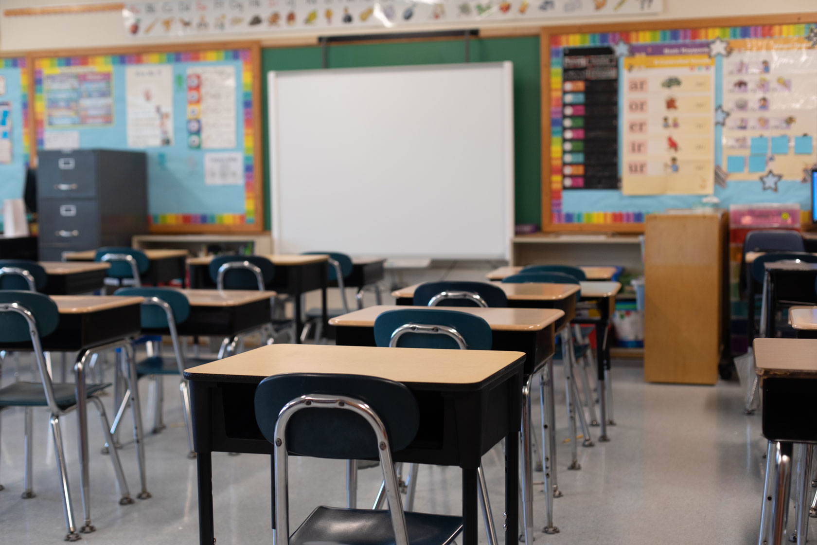 An elementary school classroom is seen in Jericho, New York, June 23, 2022.