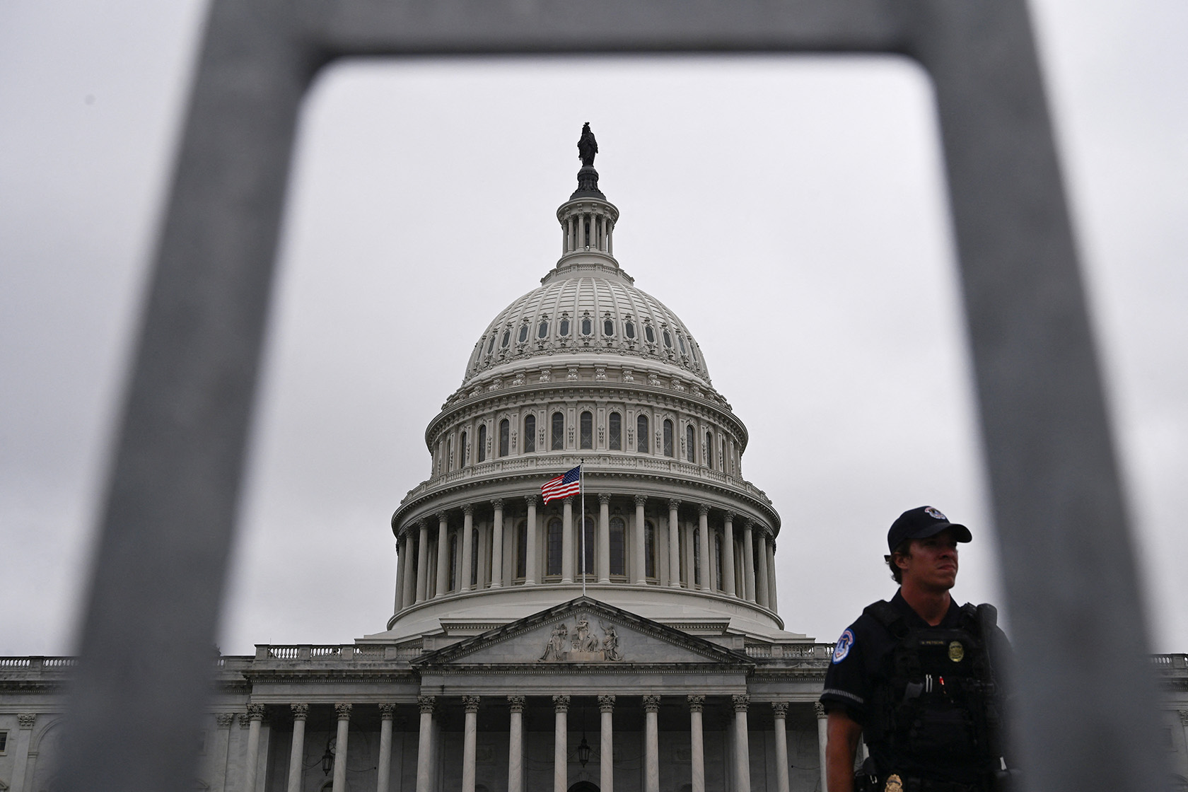 A Capitol Police officer stands outside the U.S. Capitol.