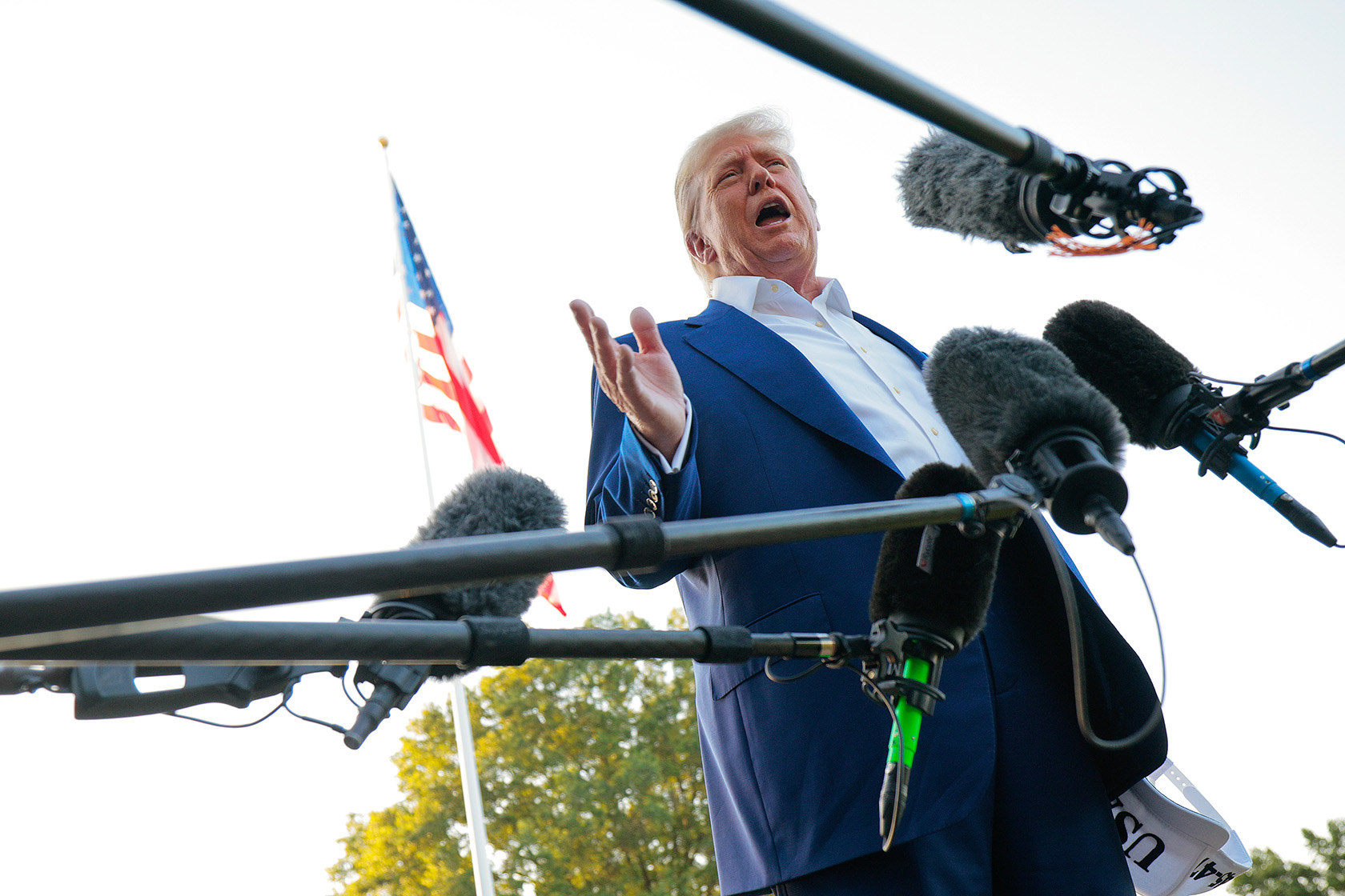 U.S. President Donald Trump speaks to reporters after announcing a ceasefire between Israel and Iran.