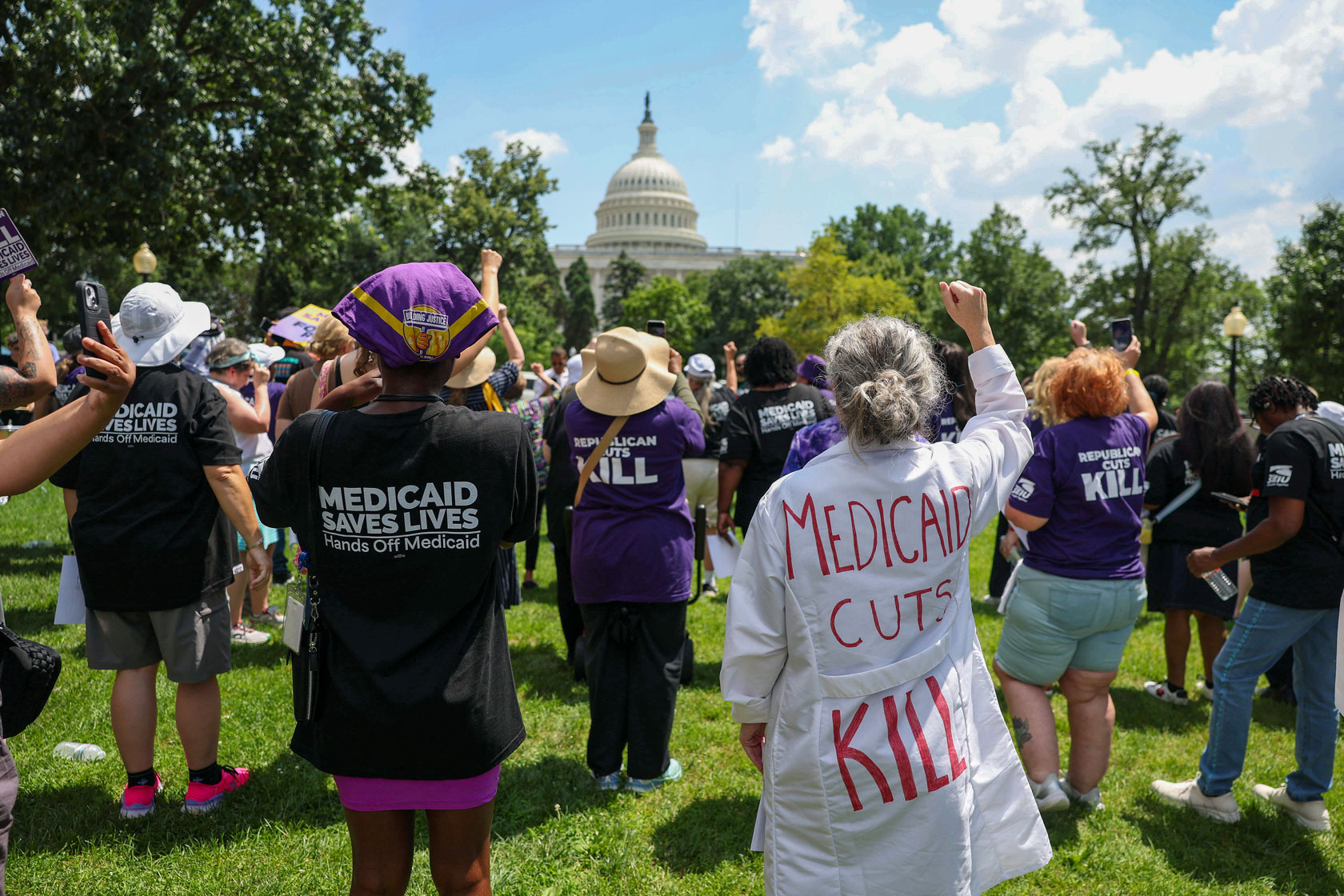 Demonstrators gather in protest of Medicaid cuts outside of the U.S. Capitol.
