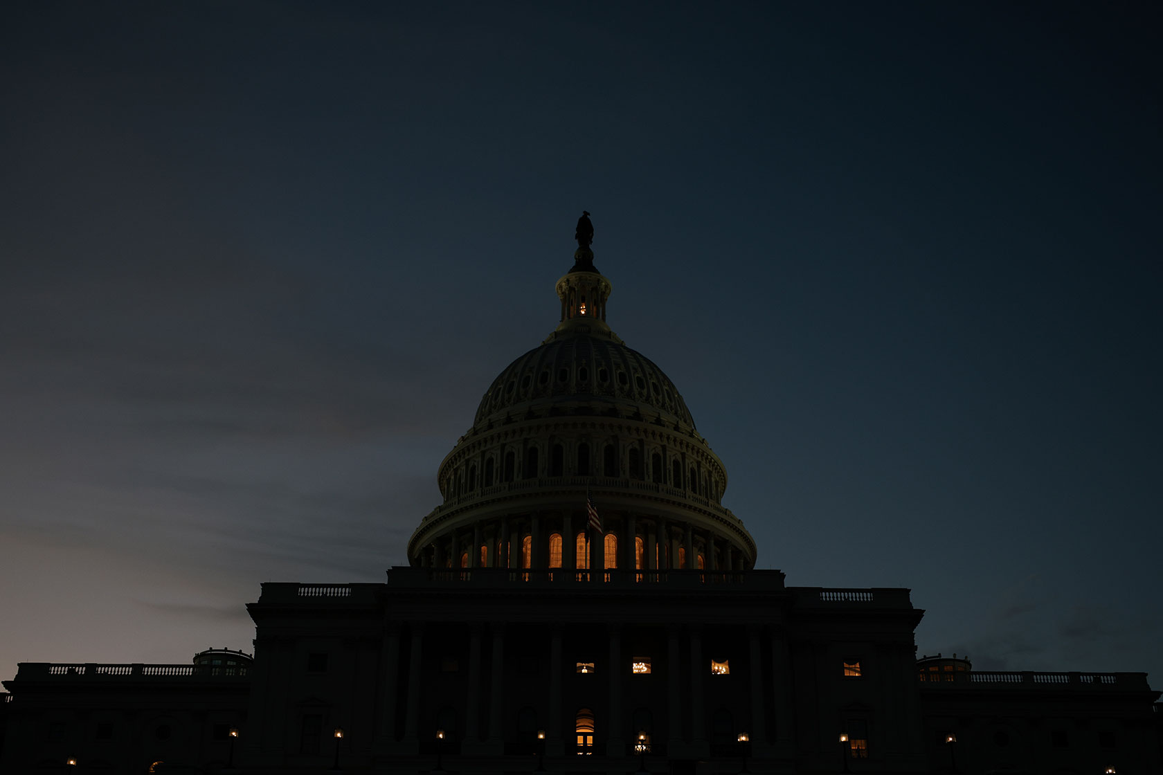 The U.S. Capitol Building seen in semi-darkness