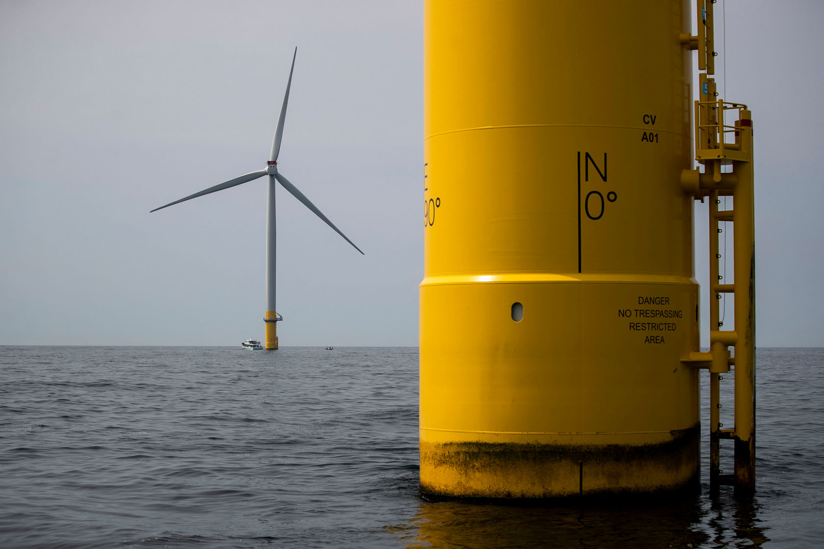 Wind turbines are seen off the coast of Virginia Beach, July 17, 2023.