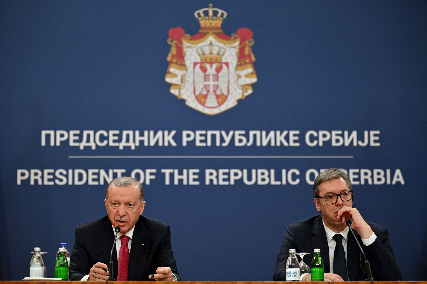 Serbian President Aleksandar Vucic and his Turkish counterpart Recep Tayyip Erdogan hold a joint press conference.