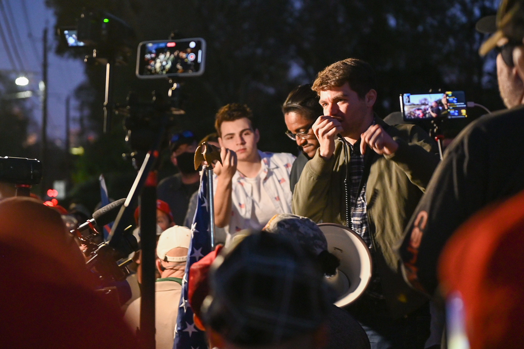 Nick Fuentes during rally.