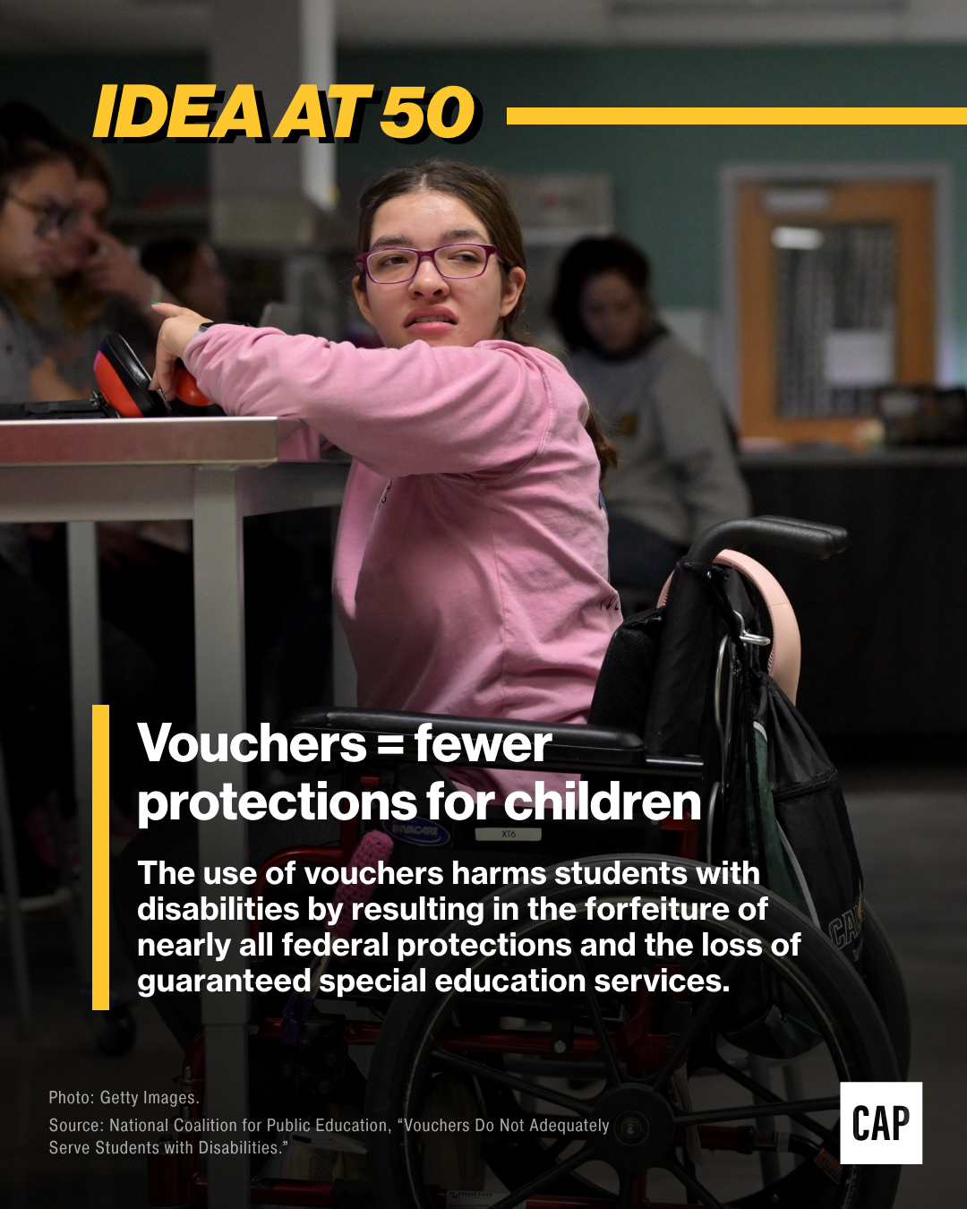 Vouchers = fewer protections for children. The use of vouchers harms students with disabilities by resulting in the forfeiture of nearly all federal protections and the loss of guaranteed special education services.
