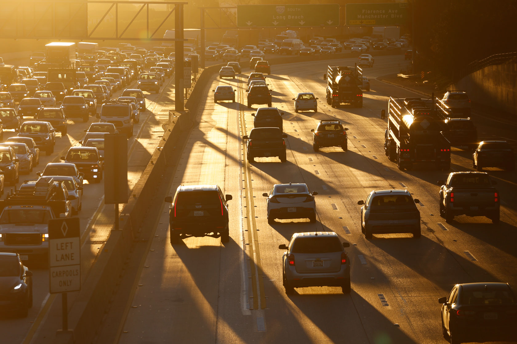 Cars sit in traffic on the Interstate 405 in Los Angeles on January 15, 2026.
