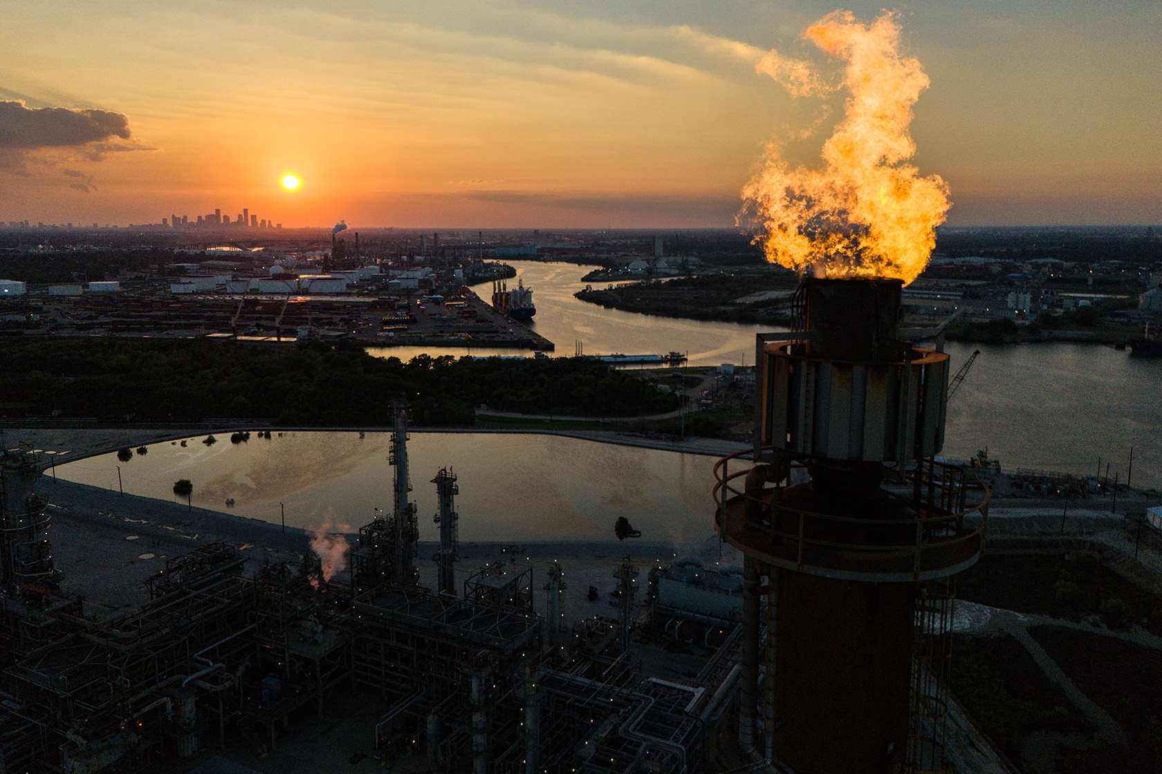 Smoke billows from an oil refinery in Houston.