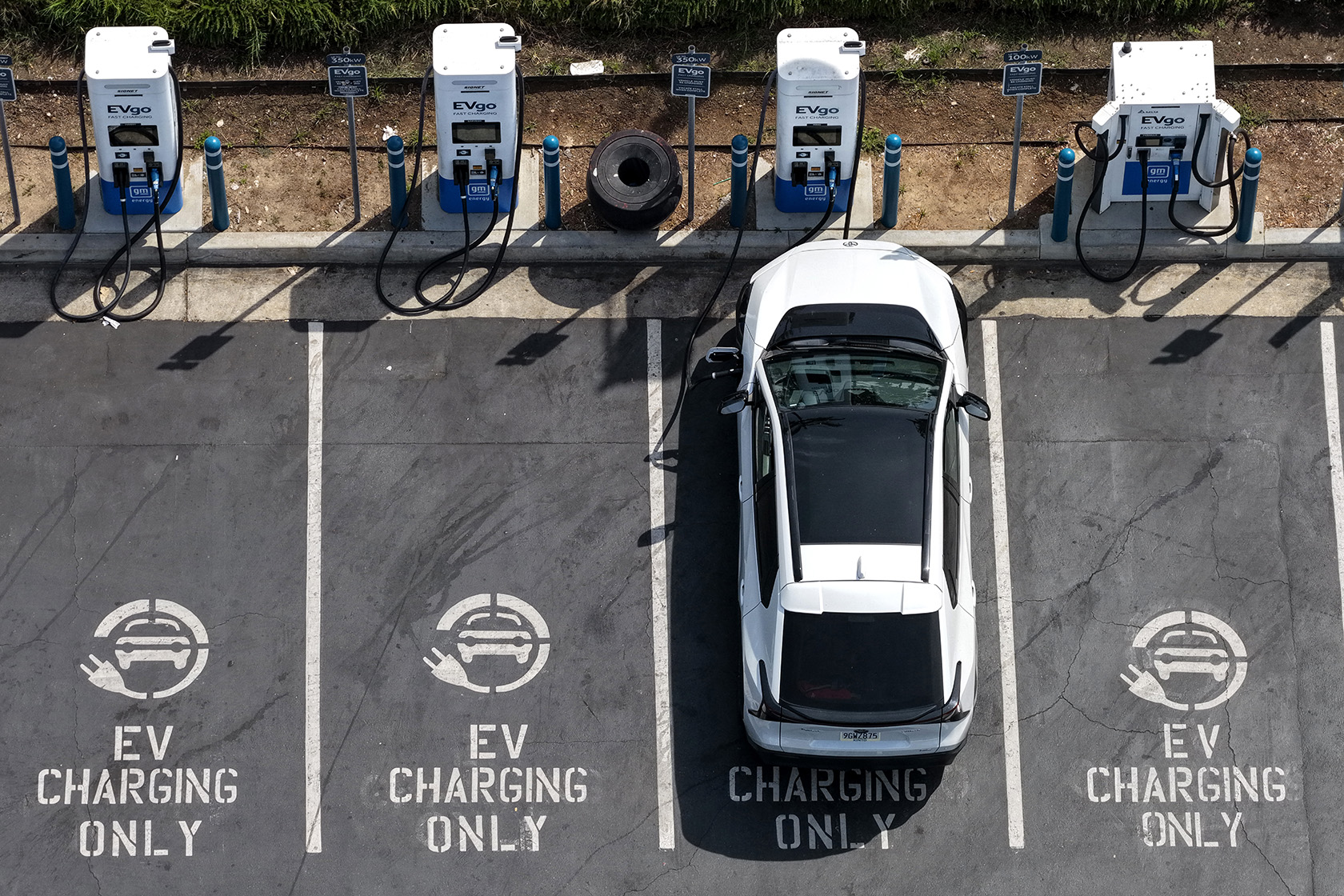 An electric vehicle charges in Monrovia, California.