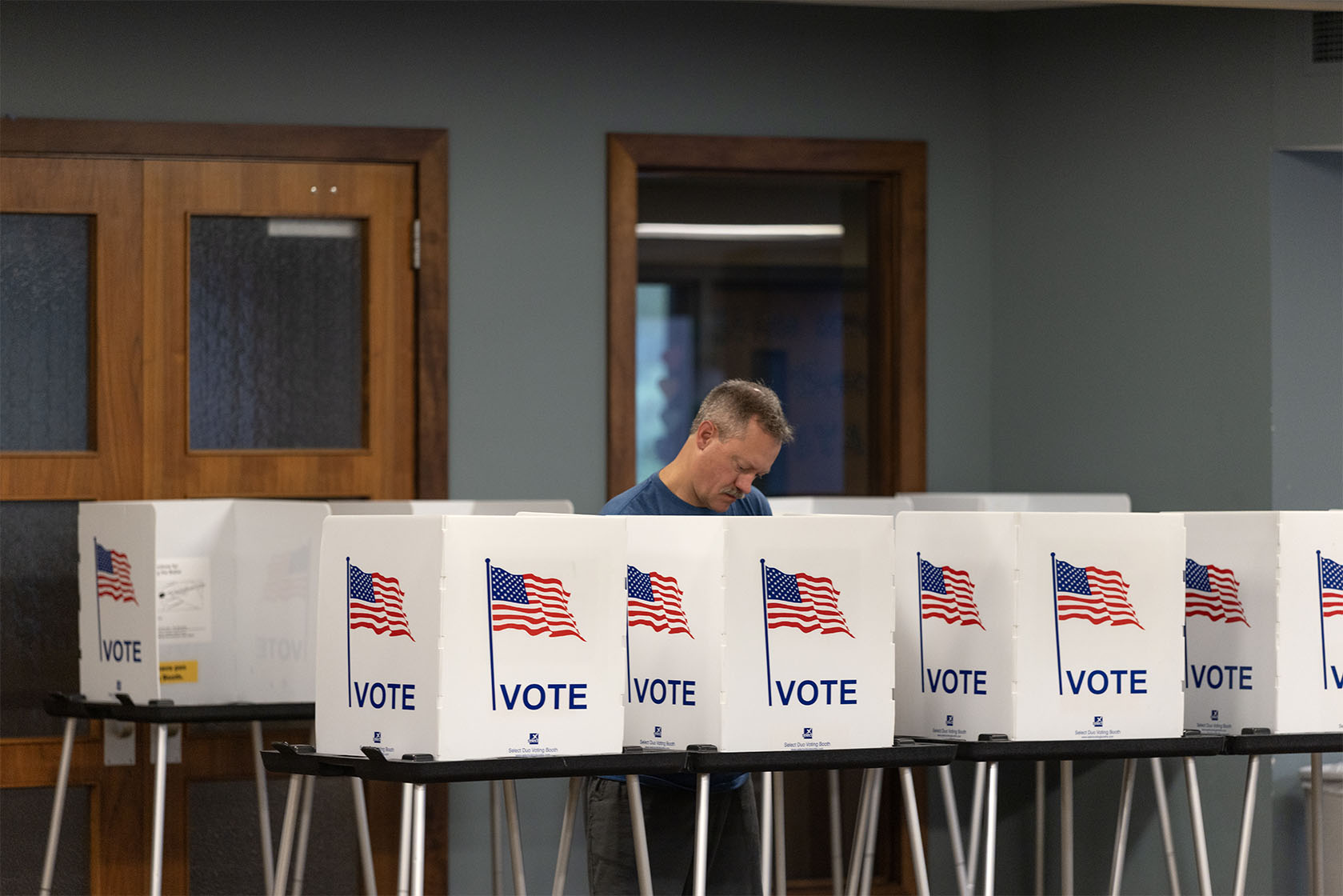 A man votes in a primary election on August 11, 2026, in Madison, Wisconsin.
