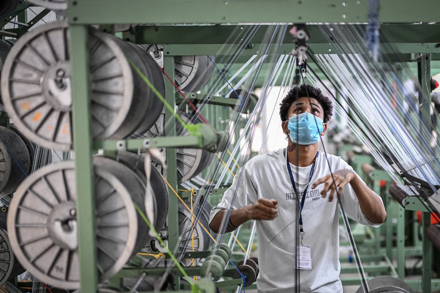 An employee works at a garment factory in Tiruppur, India.